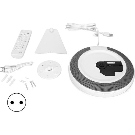 Tragbarer CD-Player mit Wandhalterung, Bluetooth, FM-Radio und Fernbedienung – 100–240 V EU-Netzteil