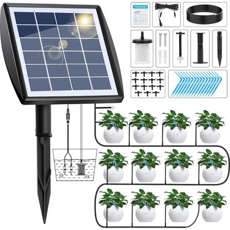 Solar-Bewässerungsset mit Timer, 15 m Schlauch, Bewässerungssystem, automatisches Bewässerungssystem, Solar-Tropfbewässerungssystem für Garten- und Balkonpflanzen (1/5)