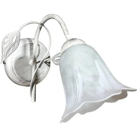 Applique Teresa 1 lumière E14 blanc/argent avec diffuseur en verre spugnato