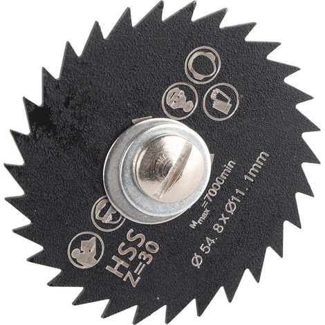 lames de scie circulaire miniatures en acier rapide (HSS) de 54,8 mm pour bois, avec mandrin pour outil rotatif (1/5)