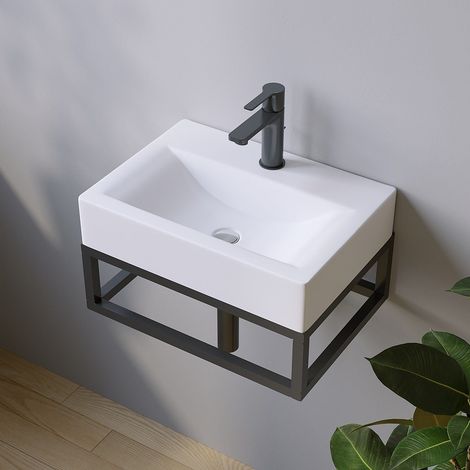 Waschbecken Keramik Weiß Aufsatzwaschbecken für das Badezimmer und Gäste-WC Handwaschbecken 6 - Eckig - 45,5 x 33 x 10 cm (1/5)