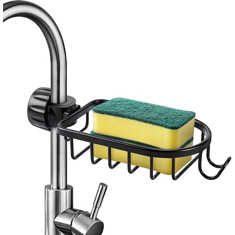 Porte Eponge - Rangement Cuisine, Aluminium Organisateur Rangement Evier, Pas De PerçAge Support Eponge Evier Rangement Eponge Cuisine, Salle De Bains Support Savon - Noire (1/5)