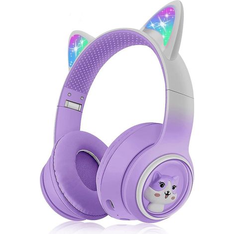 Casque Bluetooth pour enfants, casque sans fil pliable avec lumière LED, casque de jeu oreilles de chat pour téléphone-B (1/5)