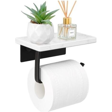Porte-papier toilette en marbre avec étagère, support de rouleau de papier toilette noir mat, support mural à vis, support de rouleau de papier toilette en acier inoxydable avec rangement pour salle d (1/5)