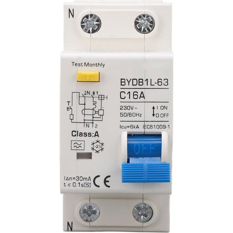 GARRYFIZH ‌Interrupteur différentiel‌ 16A 30mA ‌protection fuite courant‌ 230V monopolaire pour tableau électrique