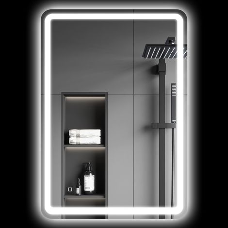 HOMCOM espejo de baño con luces LED, 70x100 cm, 3 colores de luz, brillo regulable, función antivaho, función de memoria, IP44, horizontal/vertical