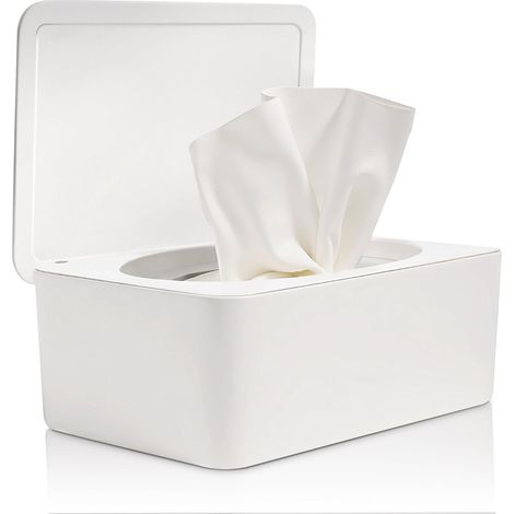 Caja para toallitas húmedas, dispensador de toallitas para bebés, caja para guardar pañuelos de papel, blanca (1/5)