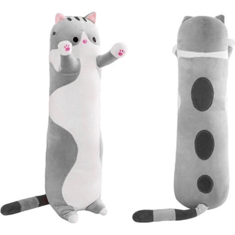 Preciosa almohada decorativa con forma de gato recostado, de peluche, regalo ideal para la hora de dormir. (1/5)