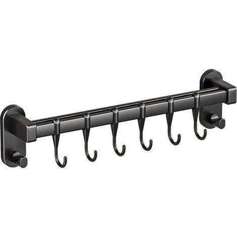 Portautensili da parete in acciaio inox con 6 ganci scorrevoli per cucina e bagno (grigio e nero) (1/4)