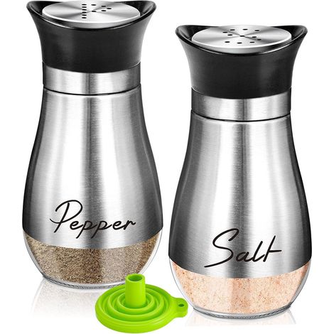 Ensemble salière et poivrière en acier inoxydable avec bouteille en verre, distributeur d'épices, accessoires de cuisine pour maison, cuisine, restaurant, table à manger (argent) (1/5)