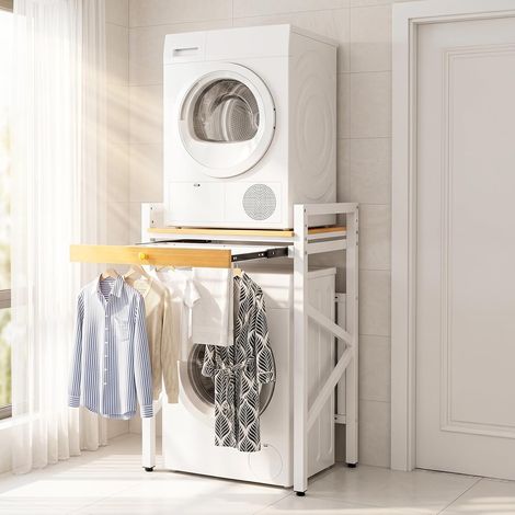 Washing Machine Stacking Kit with Sliding Shelf, Washing Machine Cabinet with 2 Adjustable Heights, Space Saving, Shelf for Washing Machine and Dryer with Counter for (1/5)