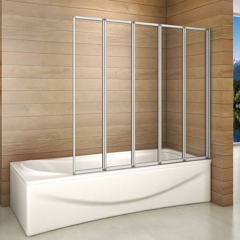 120x140cm Badewannenfaltwand 5-teilig Badewannenaufsatz Falttür Duschwand Duschabtrennung Faltwand Trennwand 4mm Sicherheitsglas (1/5)