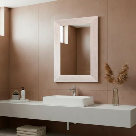 Specchiera Loto Rettangolare con Cornice rovere bianco 102x65 cm. – Eleganza Naturale per Ogni Ambiente
