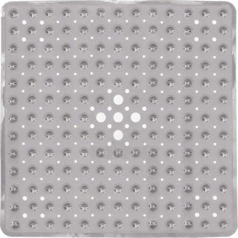 Tapis de douche carré 53x53 cm, antidérapant, anti-moisissure, antibactérien, absorbant, sans BPA, lavable, ventouses, drainage – Gris (1/5)
