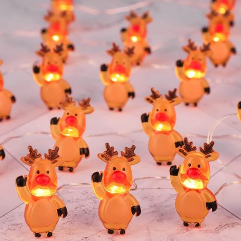 1 guirnalda de luces, 20 LED, reno navideño, funciona con pilas, decoración de interior, árbol de Navidad (1/5)
