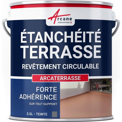 Arcane Industries – Peinture d'étanchéité pour terrasse 2.5 L gris basalte – Résine microporeuse anti-dérapante – Application facile sur béton et ciment