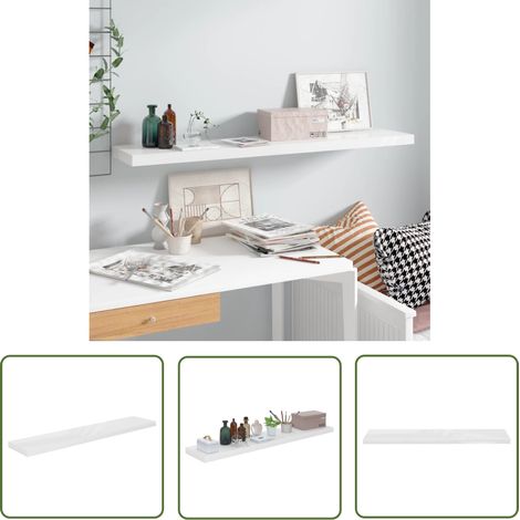 The Living Store Étagère murale flottante Blanc brillant 120x23,5x3,8 cm MDF - Étagère Murale - Étagère Flottante - Rangement Mural - Décoration Murale - Meuble Blanc (1/5)