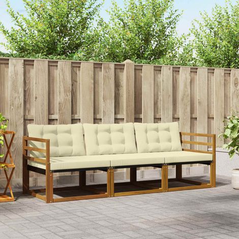Outdoor-Sofagarnitur mit Kissen 3 pcs Natur und Creme (1/5)