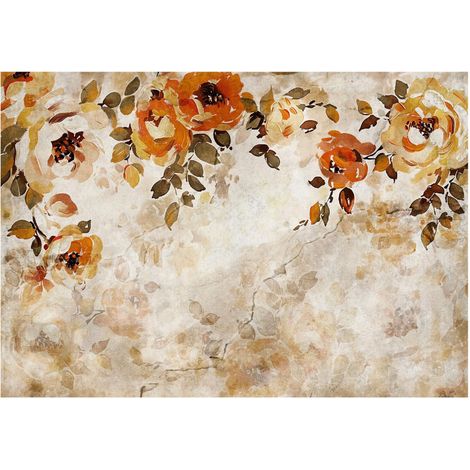 Papier peint à motif floral sur béton vintage pour décorer les murs du salon – 150 x 105 cm Wallarena (1/4)