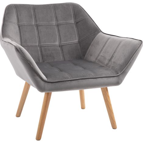 HOMCOM butaca de salón moderna, sillón lectura tapizado en terciopelo con asiento ancho, patas de madera, fácil montaje, para dormitorio, gris (1/5)