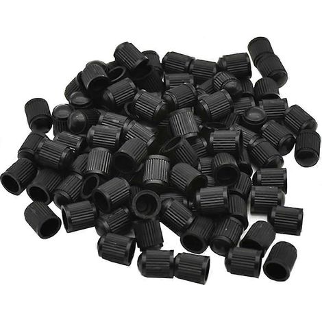 Bouchons de valve, 100 bouchons de valve en plastique pour pneus de voiture, vélo, voiture, camionnette, moto, chambre à air (noir) (1/4)