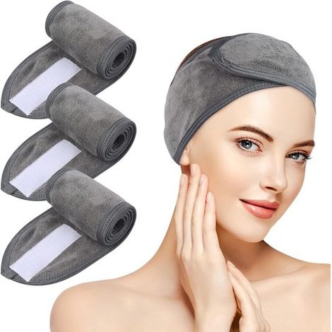 Diadema para mujer - diademas - banda protectora para el cabello ajustable - con cierre de velcro - diademas cosméticas - para maquillaje, deportes, yoga, spa - 3 piezas (1/5)