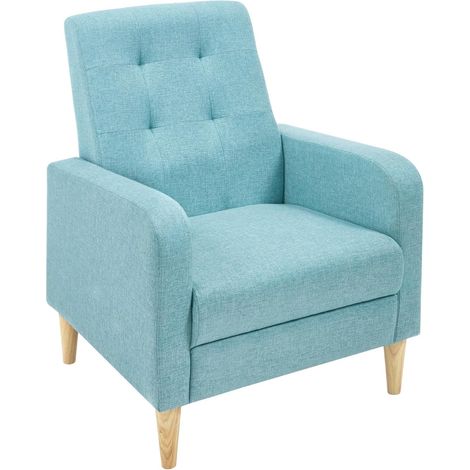 WOLTU Poltrona Relax in Lino con Gambe in Legno, Blu