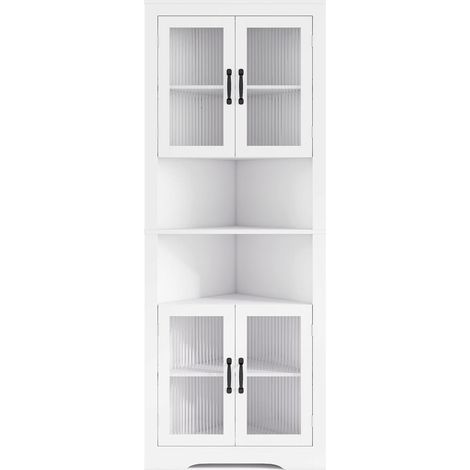 Design Angle 90° Gain de Place Meuble d'Angle Haut Buffet Triangulaire Salon Salle de Bain Blanc (1/5)