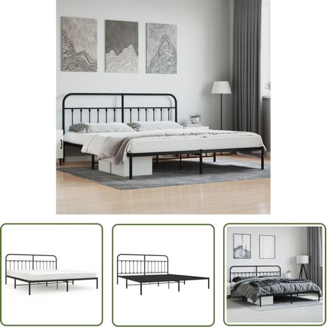 The Living Store Bettgestell mit Kopfteil Metall Schwarz 200x200 cm - Metallbettfundament - Doppelbett - Boxspringrahmen - Schwarzes Bettgestell - Bettrahmen Schwarz (1/5)