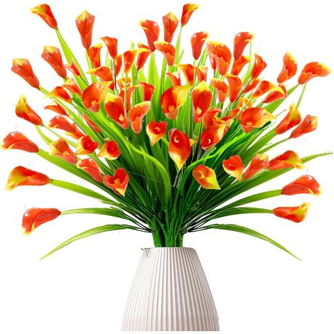 8 Bouquet de fleurs de plantes artificielles rouge, fleurs artificielles en plastique, en plein air, décoration de jardin d'été (1/5)
