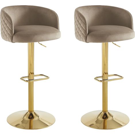 Sgabello da bar Velluto e Metallo Dorato Altezza regolabile Beige - Lotto di 2 - PERLANITA di PASCAL MORABITO (1/5)