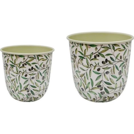 Maisie Vintage Olive Small Planter (Set of 2) - Metal - L15 x W15 x H15 cm
