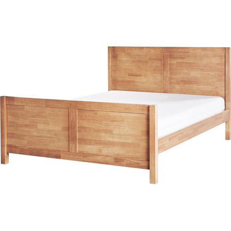 Lit Double Moderne en Bois d'Hévéa 140 x 200 cm avec Sommier à Lattes Bois Clair Champagnat (1/5)