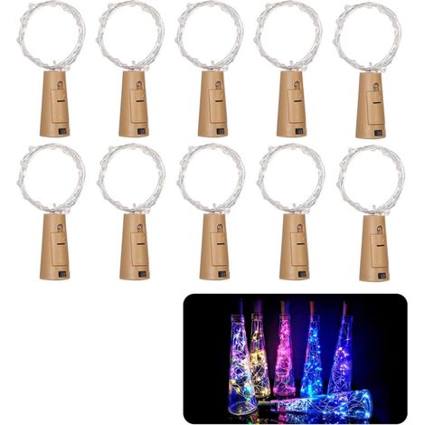Lot de 10 guirlandes lumineuses en forme de bouteille de vin 2 m 20 LED à piles pour bricolage, fête, décoration, mariage (1/5)