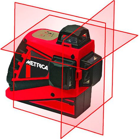 Metrica – Niveau laser 3D automatique rouge – Portée 50 m avec récepteur – Précision 2 mm / 10 m – Étanchéité IP54 – Laser classe II