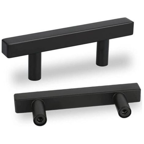 Lot de 5 Poignee de Meuble Cuisine Noir Poignée Cuisine Noire -Poignée Porte Cuisine Noire Poignee Placard Cuisine Noire en Acier Inoxydable Entraxe 64mm (1/4)