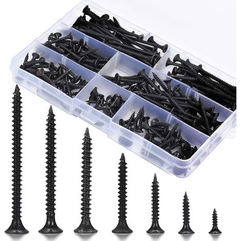 230 Kits de Vis à Bois Autotaraudeuses Vis M3.5, Filetage Pointu Vis - 3.5mm x (16/20/25/30/35/40/50 mm), pour Cloisons SèChes, Meubles En Bois, Parties Fixes. (230 Kits-noir) (1/5)