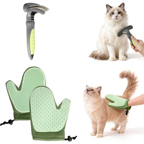 Cat Brush, Cat Hair Brush, Under Dog Hair, Effective Comb for Removing Dead Hair and Massage, Includes Deshedding and Glove for Cats and Dogs (1/5)