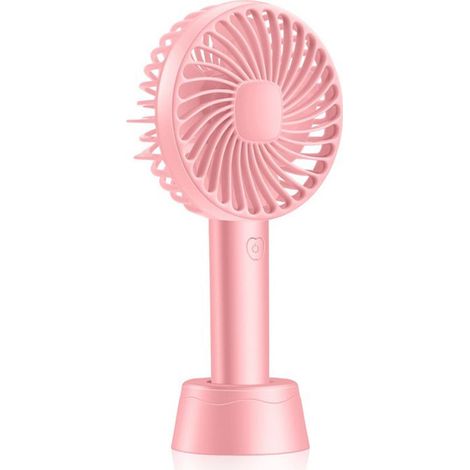 Ventilateur portable rechargeable USB 1200 mAh, mini ventilateur de poche à 3 vitesses, idéal pour la maison, le bureau, le camping, les voyages et le sport. Base amovible rose. (1/5)