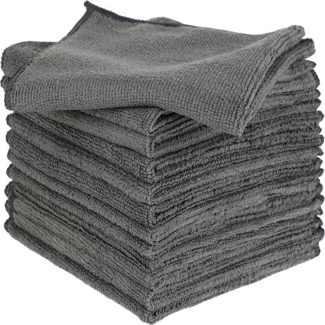 12 Chiffons Microfibre - Chiffons Doux pour Nettoyage - Chiffon Coton Lavable - Chiffons pour Nettoyage Voiture - Chiffons pour Vaisselle, 30x30 cm, Gris (1/5)