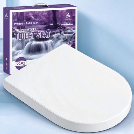 Abattant WC D Forme, Lunette WC Frein de Chute, Blanc (1/5)