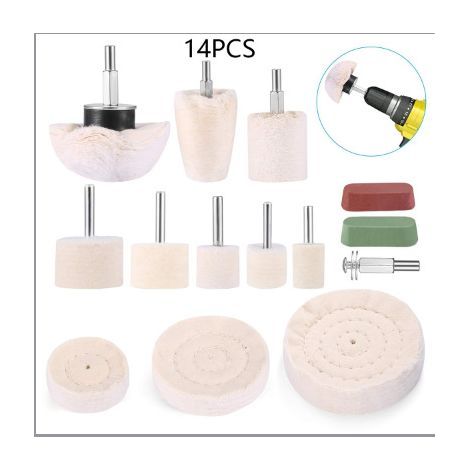 14 articles,Accessoires de polissage, visseuse sans fil, roue / tampon / cône de polissage,kit de brosses coniques,en velours de coton, pour perceuse (1/5)
