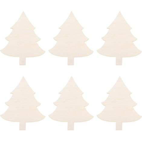6 Pièces Arbre de Noël en Bois Brut, Blanc, Simple, 20cm, (1/5)