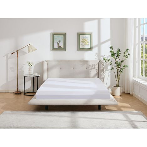 Lit 140 x 190 cm avec tête de lit capitonnée - Tissu - Beige - PENAVI (1/4)