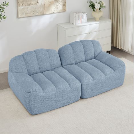 Canapé modulaire 210x104x79 cm bleu en fleece granuleux sans cadre avec assise profonde (1/5)