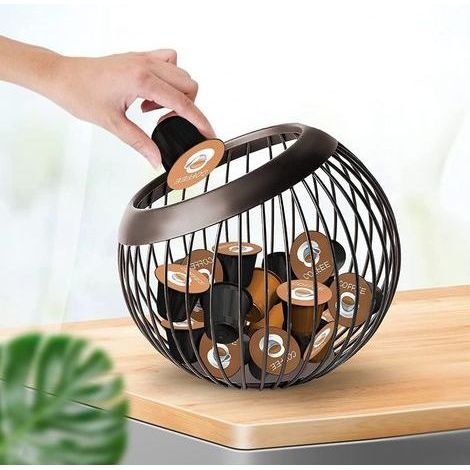 Panier Coffee, Porte Capsule Café Expresso Corbeille à Fruits en Métal, Rangement Capsule, Support de Rangement pour Collation Bol décoratif pour Cuisine Moderne, Comptoir, Salon-Chrom (1/5)