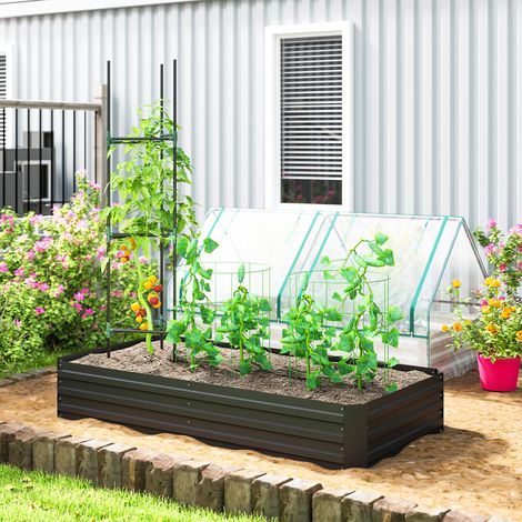 Carré potager jardinière rectangulaire en acier galvanisé tuteurs pour tomates et plantes grimpantes 180 x 90 x 29.5 cm