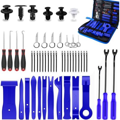 Rivets en Plastique Outils De DéMontage Garnitures Trousse, pour Panneau Accessoires Porte Autoradio Tableau Bord Voiture Suppression (120Pcs Clips + 25 Remover Blue) 120Pcs Blue - (1/5)