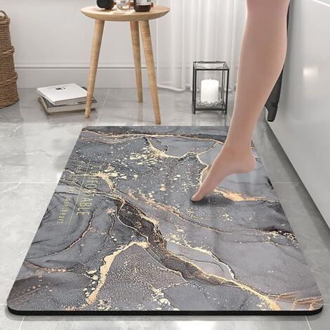 Salle Bain Tapis,Moelleux Tapis Super Absorbant Antidérapant Douche Tapis,Microfibre Séchage Rapide Bain Tapis pour Cuisine Salle Bain Douche Baignoire-Gris 80x50cm