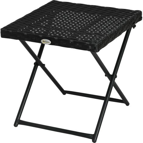 Outsunny Tavolino da Esterni Pieghevole Salvaspazio Rattan PE e Acciaio Nero